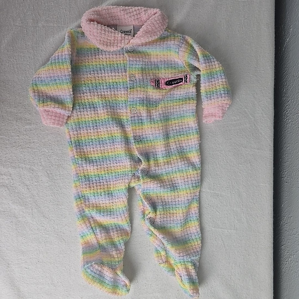 Vintage Crayola Crayon Bodysuit One Piece Newborn Pastel Pink‎ Striped Footed